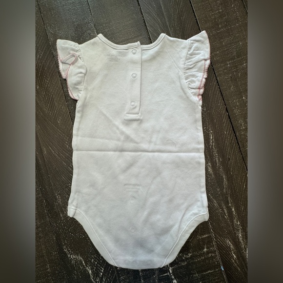 JANIE AND JACK NWT White Bodysuit Short Ruffle Sleeves Size 6-12M Pink Giraffes - Picture 5 of 6